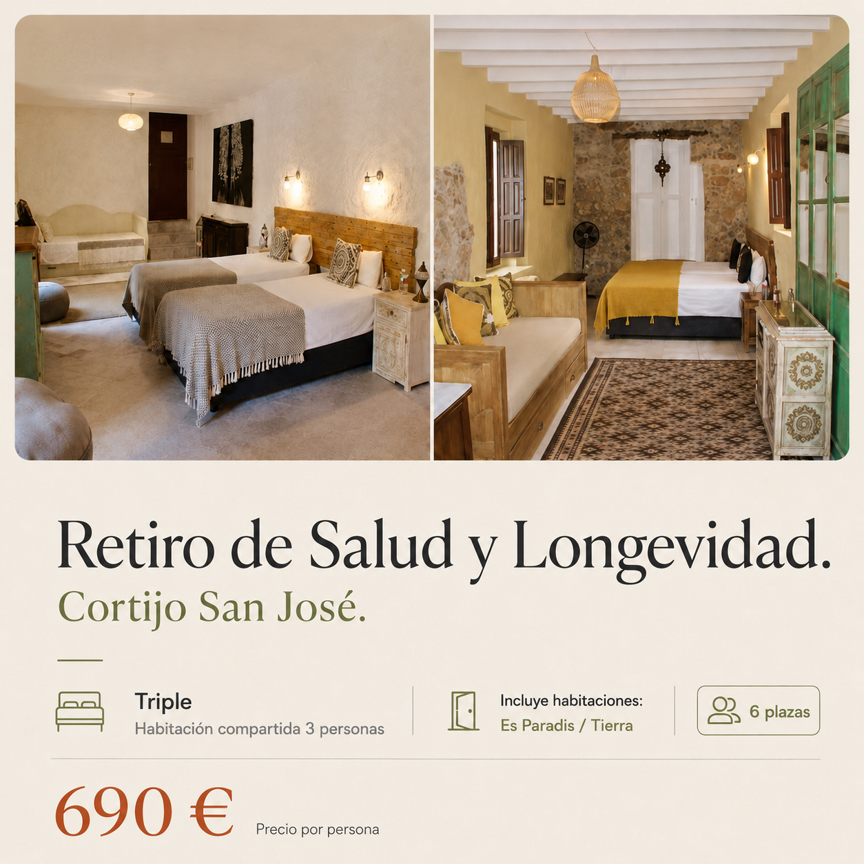 Retiro de salud y longevidad · Habitación Triple Compartida